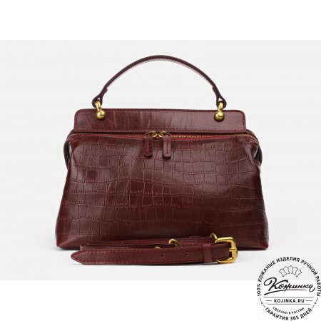 Женская кожаная сумка "Орнелла" (бордовый кроко)